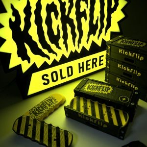 Hazard theme magnetic kickflip fidget deck with storage crate